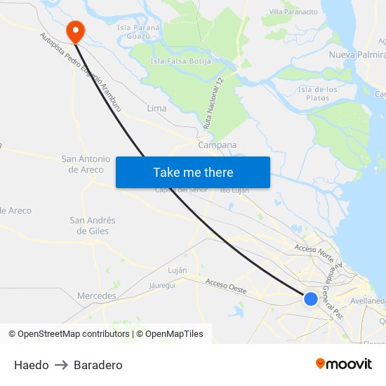 Haedo to Baradero map