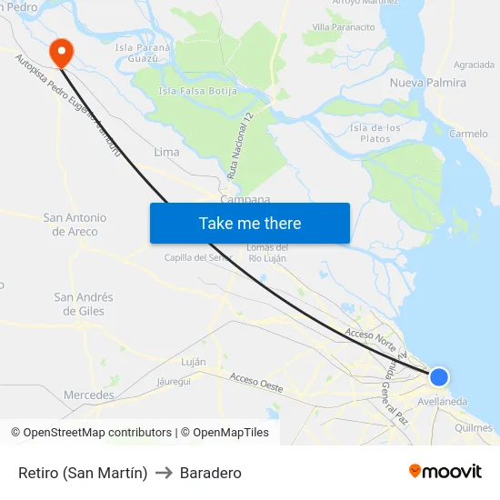 Retiro (San Martín) to Baradero map