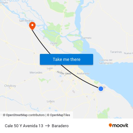 Cale 50 Y Avenida 13 to Baradero map