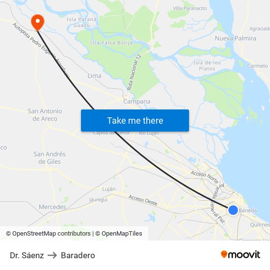 Dr. Sáenz to Baradero map