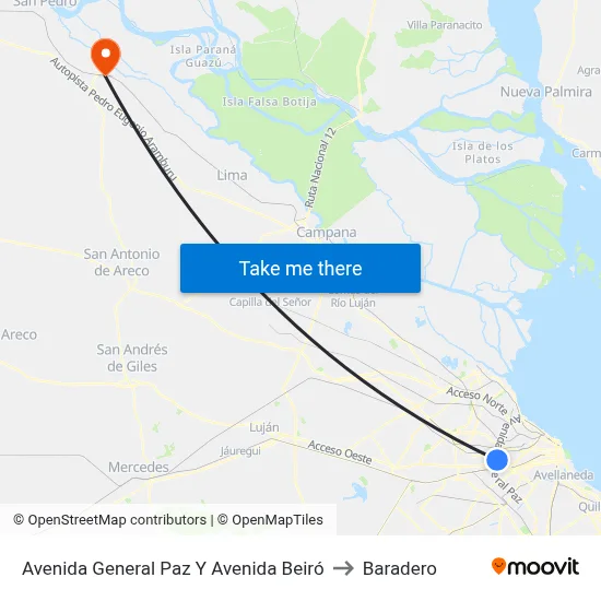 Avenida General Paz Y Avenida Beiró to Baradero map