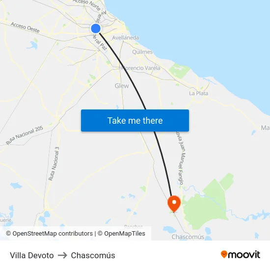 Villa Devoto to Chascomús map