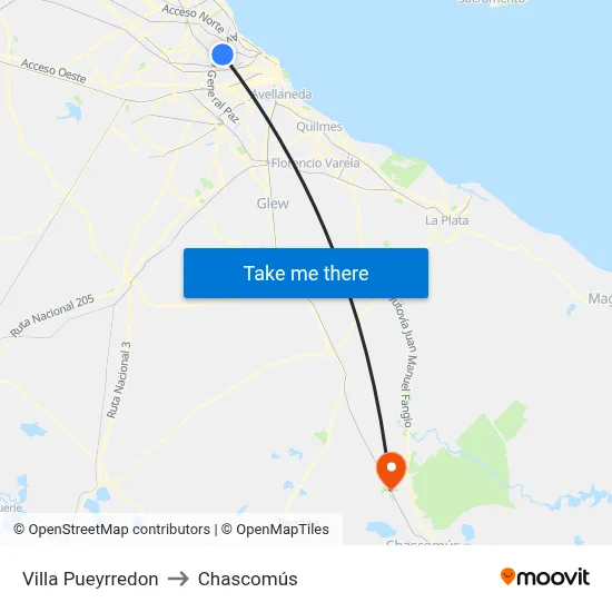 Villa Pueyrredon to Chascomús map