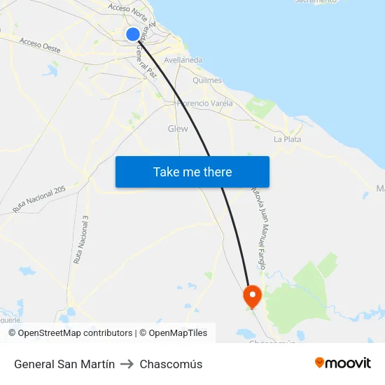 General San Martín to Chascomús map