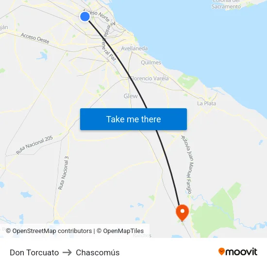 Don Torcuato to Chascomús map