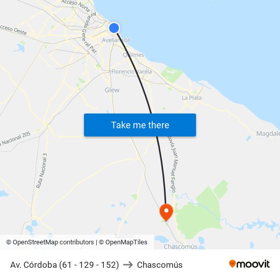 Av. Córdoba (61 - 129 - 152) to Chascomús map