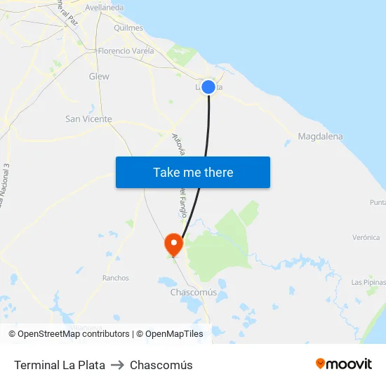 Terminal La Plata to Chascomús map