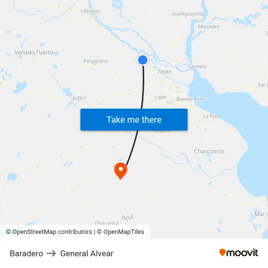 Baradero to General Alvear map