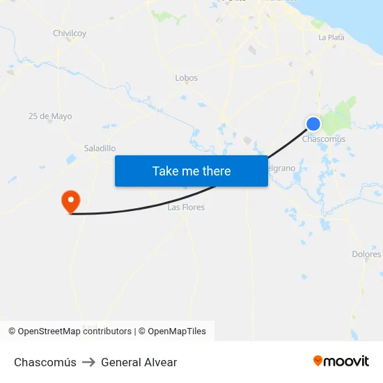 Chascomús to General Alvear map