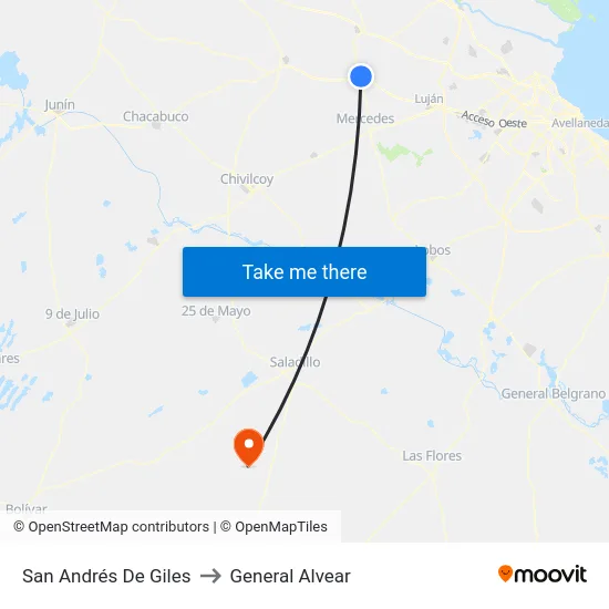 San Andrés De Giles to General Alvear map