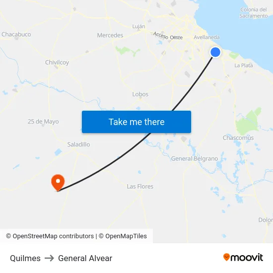 Quilmes to General Alvear map