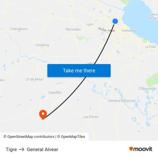 Tigre to General Alvear map