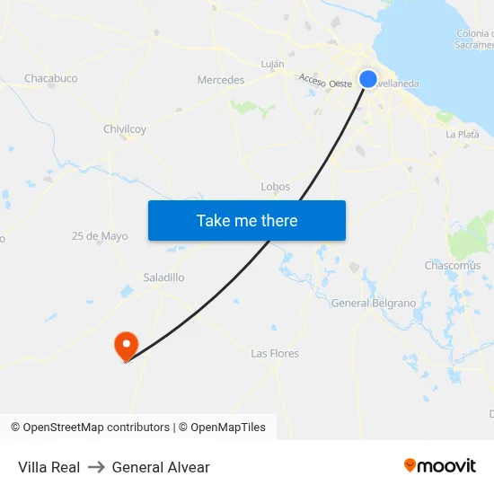 Villa Real to General Alvear map