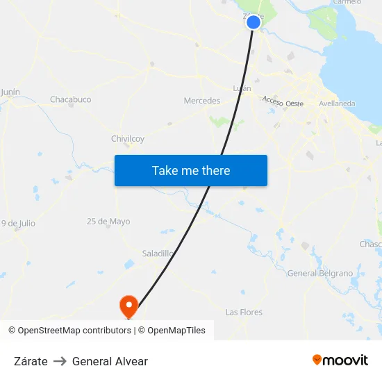 Zárate to General Alvear map