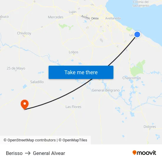Berisso to General Alvear map