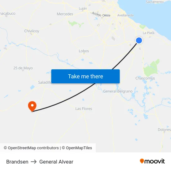 Brandsen to General Alvear map