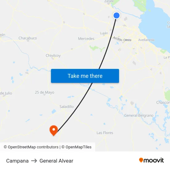 Campana to General Alvear map
