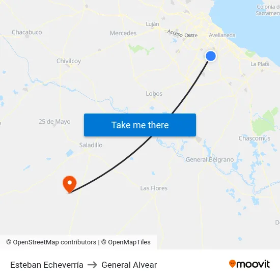 Esteban Echeverría to General Alvear map