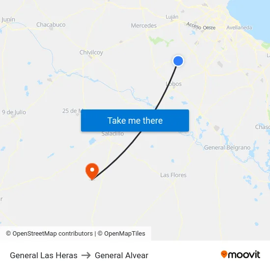 General Las Heras to General Alvear map
