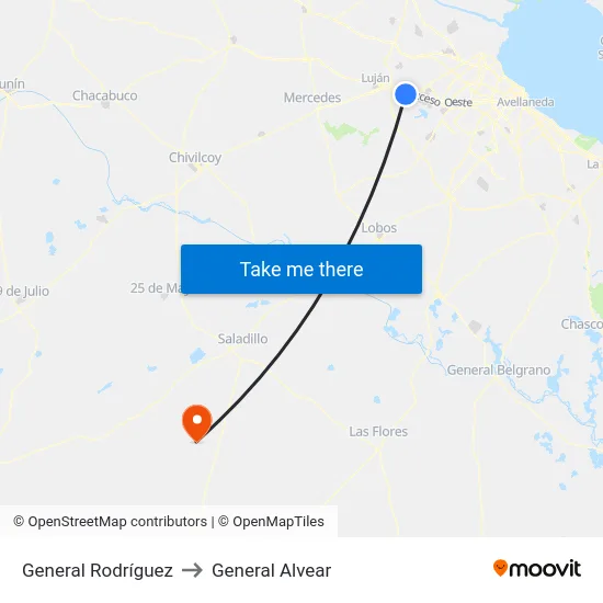 General Rodríguez to General Alvear map