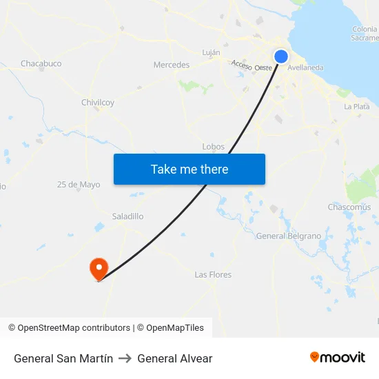 General San Martín to General Alvear map
