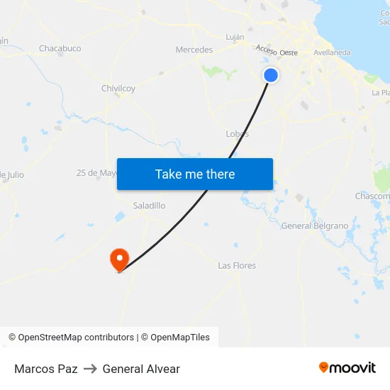 Marcos Paz to General Alvear map