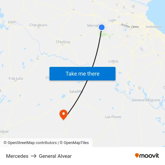 Mercedes to General Alvear map