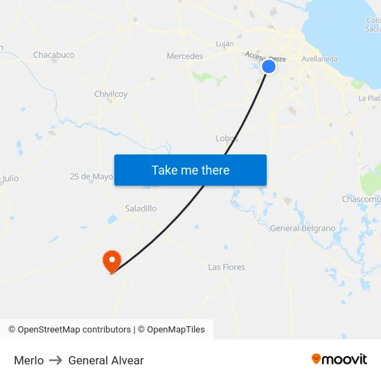Merlo to General Alvear map