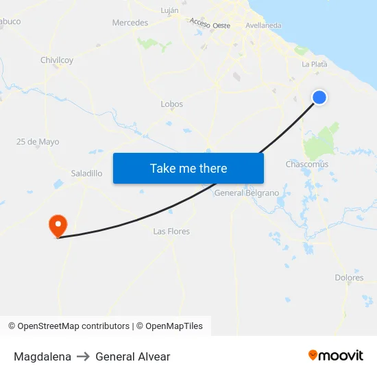 Magdalena to General Alvear map