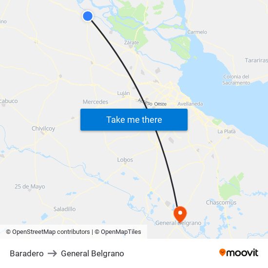 Baradero to General Belgrano map