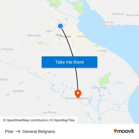 Pilar to General Belgrano map