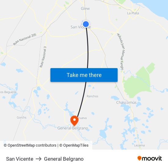 San Vicente to General Belgrano map