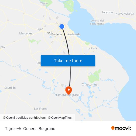 Tigre to General Belgrano map