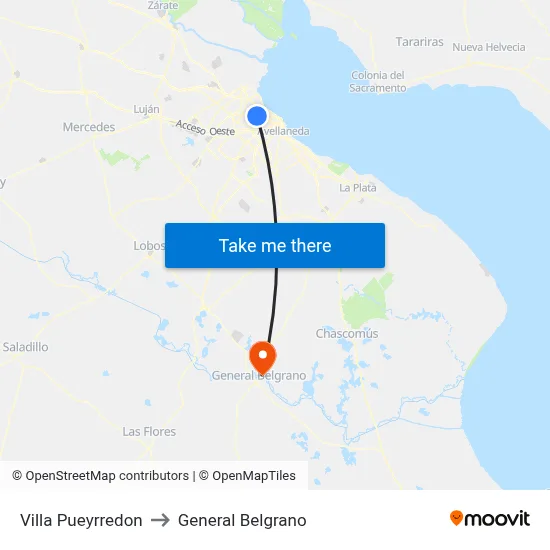 Villa Pueyrredon to General Belgrano map