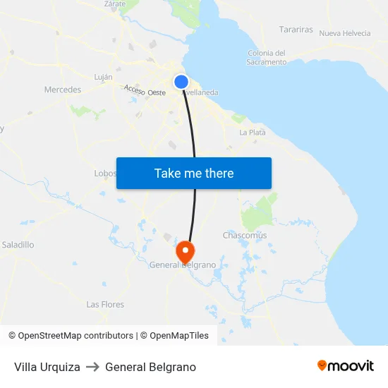 Villa Urquiza to General Belgrano map