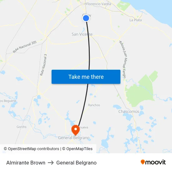 Almirante Brown to General Belgrano map