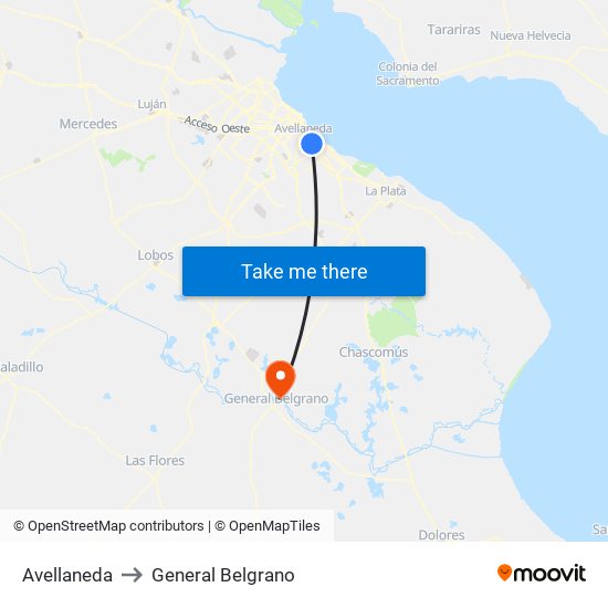 Avellaneda to General Belgrano map