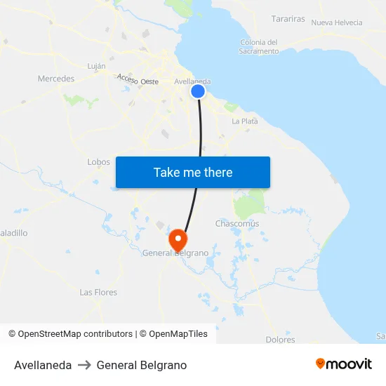 Avellaneda to General Belgrano map
