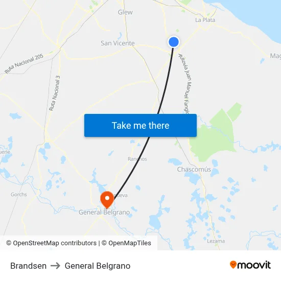 Brandsen to General Belgrano map