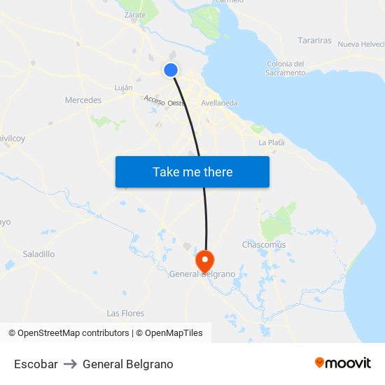 Escobar to General Belgrano map