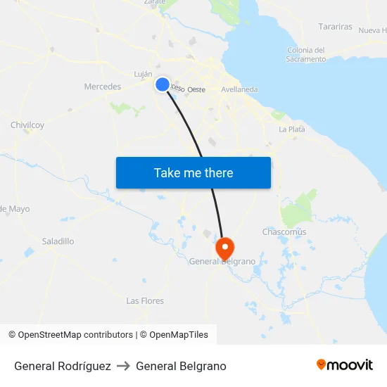 General Rodríguez to General Belgrano map