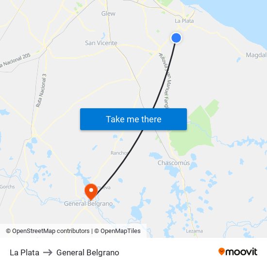 La Plata to General Belgrano map