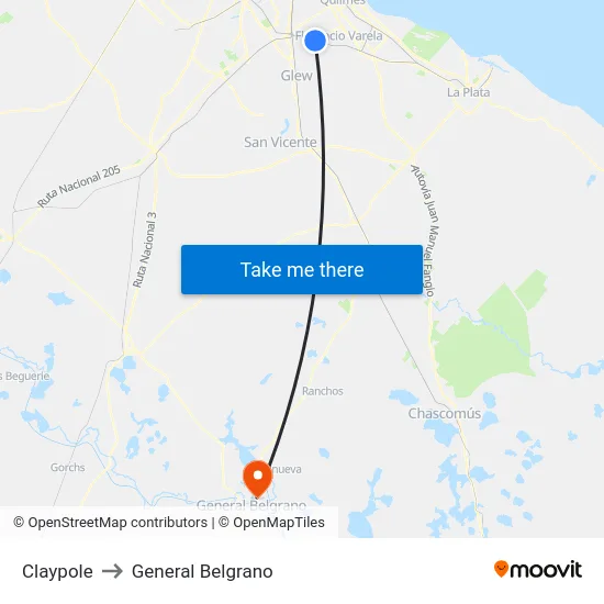 Claypole to General Belgrano map