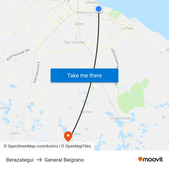 Berazategui to General Belgrano map