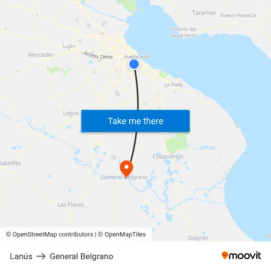 Lanús to General Belgrano map
