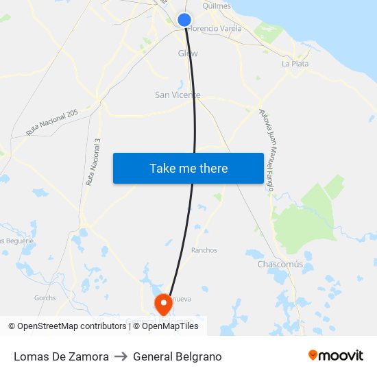 Lomas De Zamora to General Belgrano map