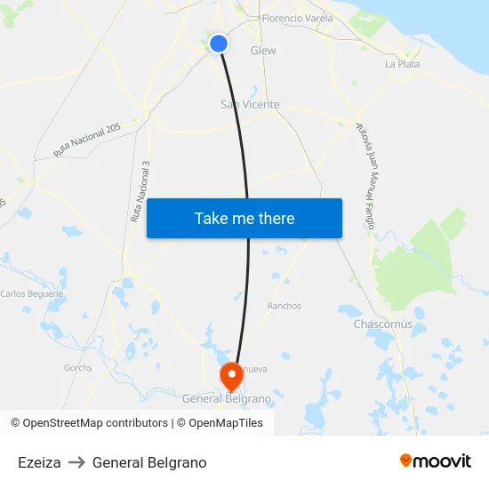 Ezeiza to General Belgrano map
