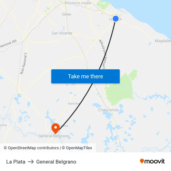 La Plata to General Belgrano map