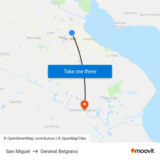 San Miguel to General Belgrano map