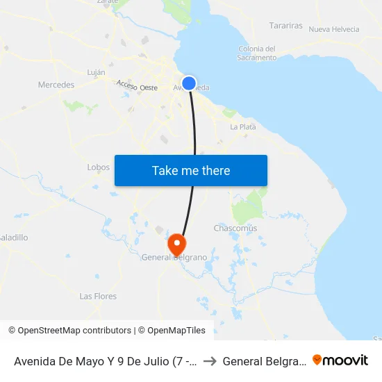 Avenida De Mayo Y 9 De Julio (7 - 24) to General Belgrano map